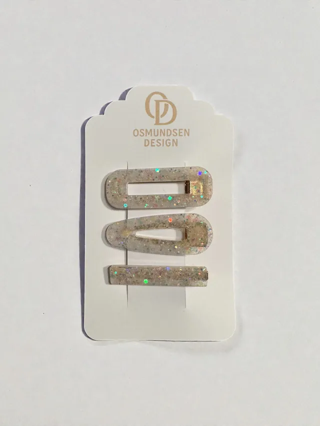 Hårspenner hvit glitter - sett med 3 stk