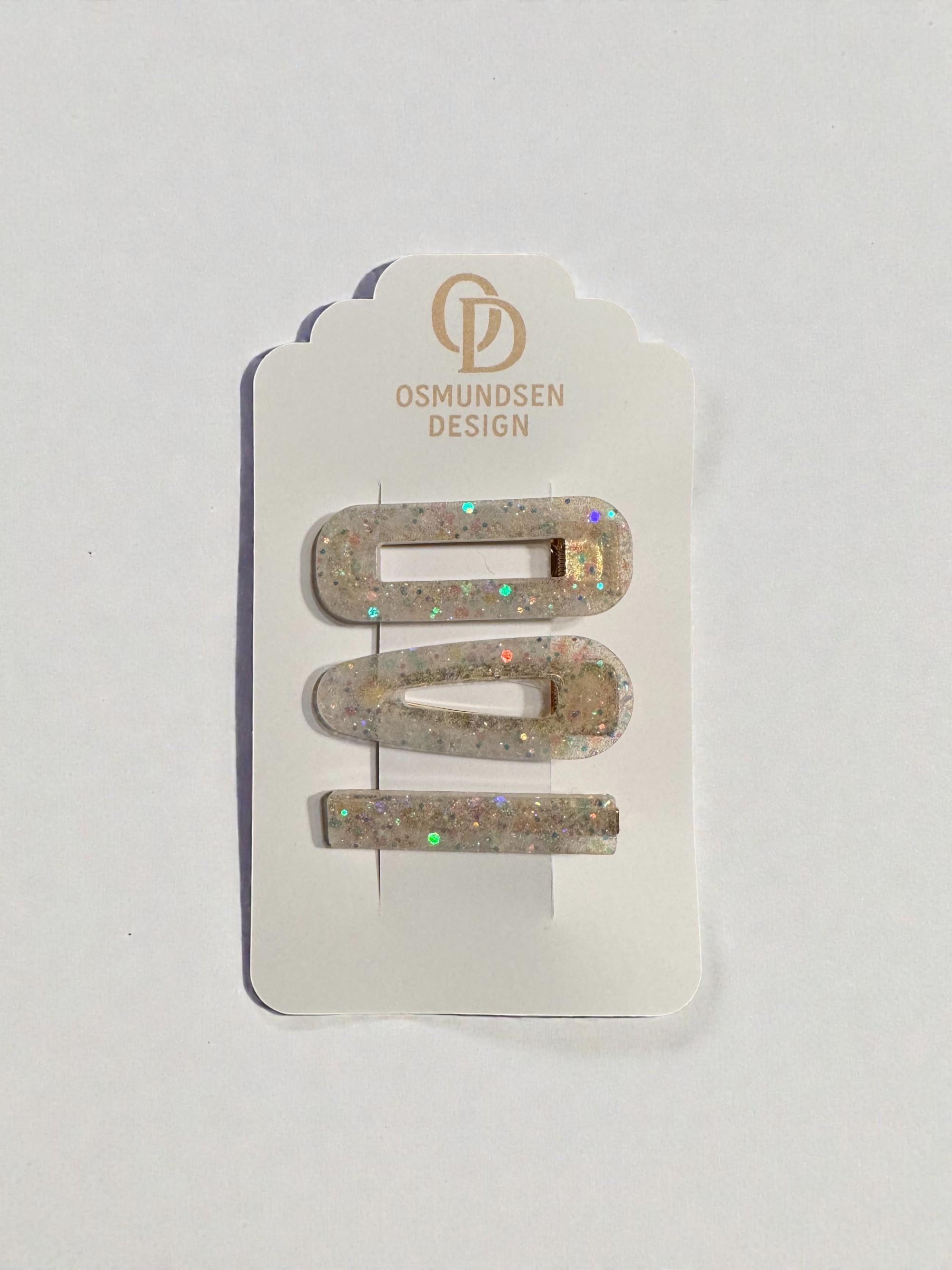 Hårspenner hvit glitter - sett med 3 stk