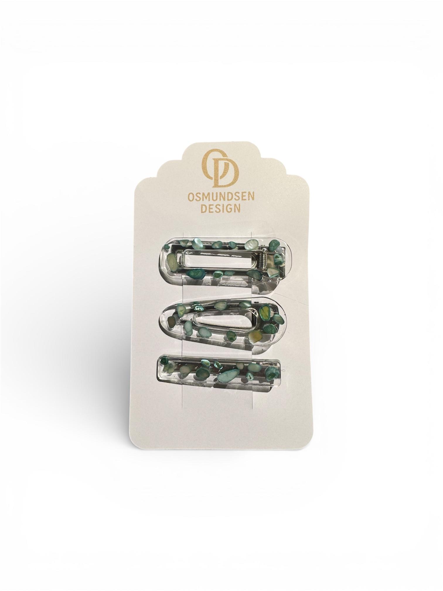 Hårspenner turkis/gjennomsiktig - sett med 3 stk